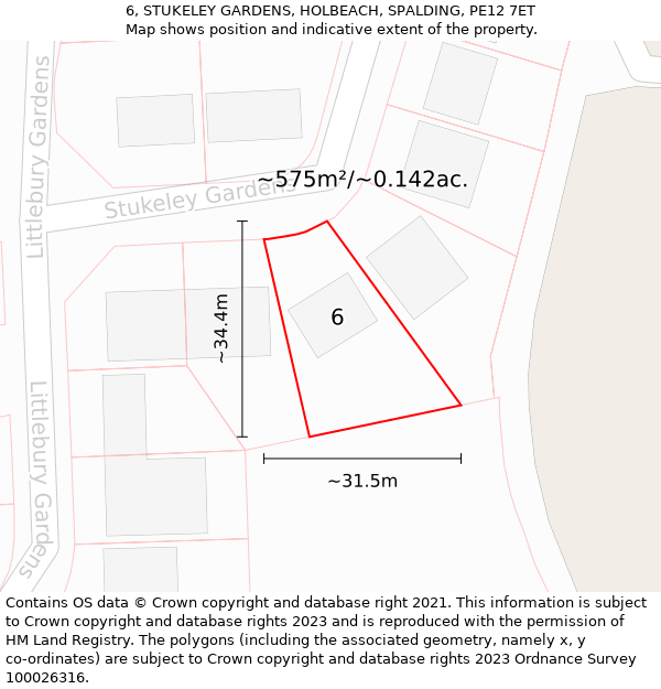 6, STUKELEY GARDENS, HOLBEACH, SPALDING, PE12 7ET: Plot and title map