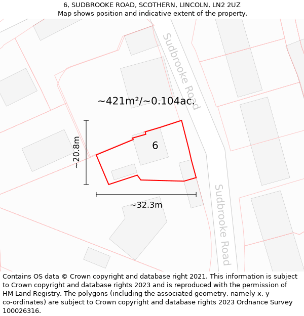 6, SUDBROOKE ROAD, SCOTHERN, LINCOLN, LN2 2UZ: Plot and title map