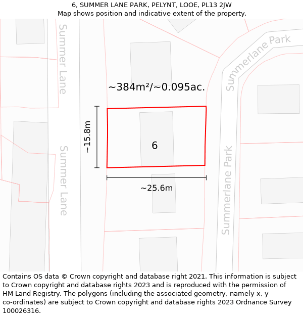 6, SUMMER LANE PARK, PELYNT, LOOE, PL13 2JW: Plot and title map