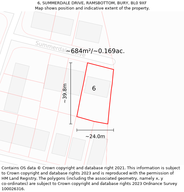 6, SUMMERDALE DRIVE, RAMSBOTTOM, BURY, BL0 9XF: Plot and title map