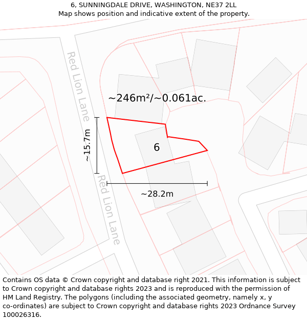 6, SUNNINGDALE DRIVE, WASHINGTON, NE37 2LL: Plot and title map