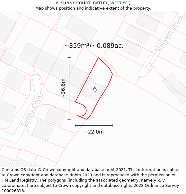 6, SUNNY COURT, BATLEY, WF17 8FQ: Plot and title map