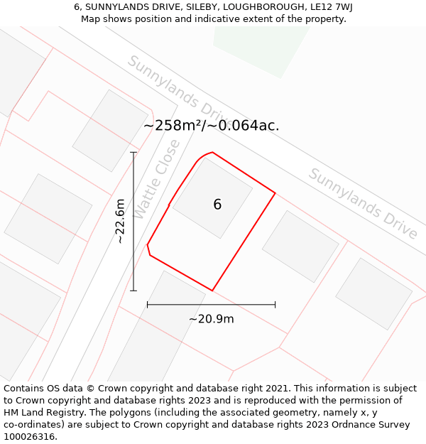 6, SUNNYLANDS DRIVE, SILEBY, LOUGHBOROUGH, LE12 7WJ: Plot and title map