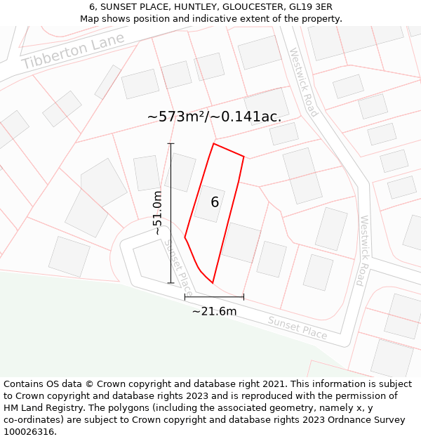 6, SUNSET PLACE, HUNTLEY, GLOUCESTER, GL19 3ER: Plot and title map