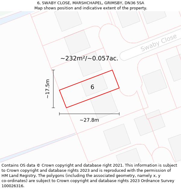 6, SWABY CLOSE, MARSHCHAPEL, GRIMSBY, DN36 5SA: Plot and title map