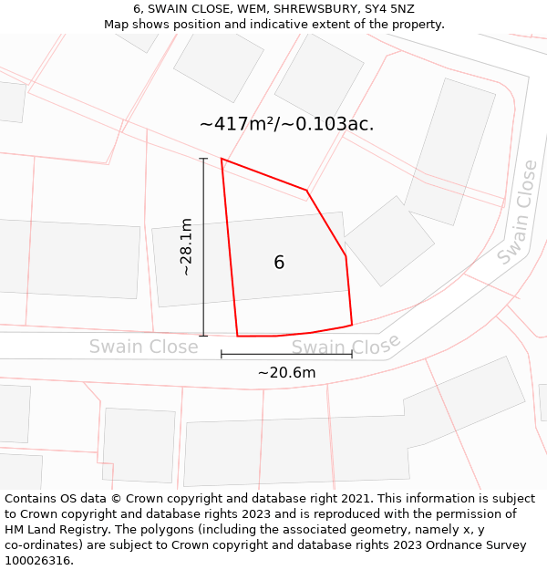 6, SWAIN CLOSE, WEM, SHREWSBURY, SY4 5NZ: Plot and title map