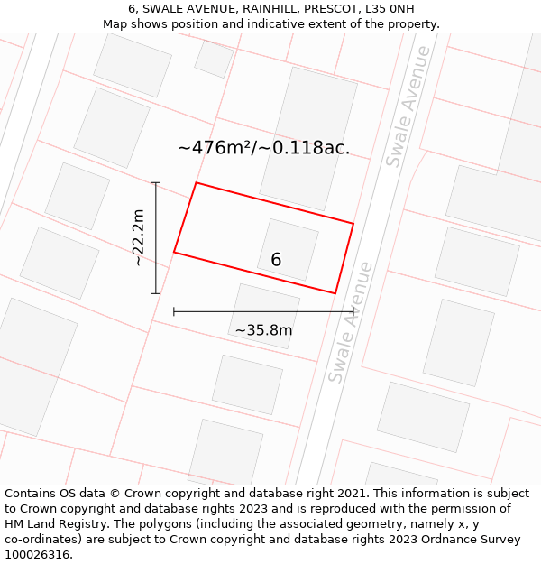 6, SWALE AVENUE, RAINHILL, PRESCOT, L35 0NH: Plot and title map