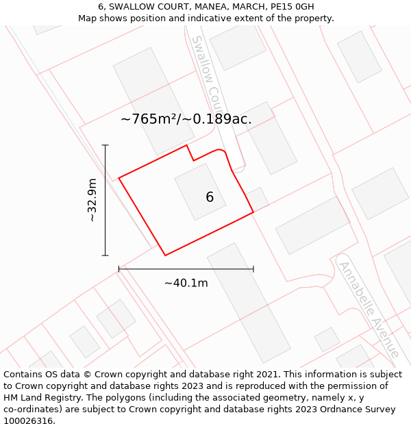 6, SWALLOW COURT, MANEA, MARCH, PE15 0GH: Plot and title map