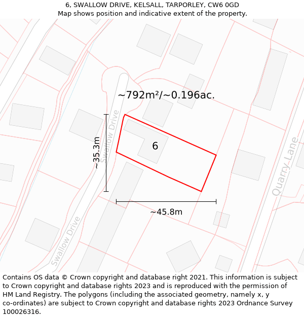 6, SWALLOW DRIVE, KELSALL, TARPORLEY, CW6 0GD: Plot and title map