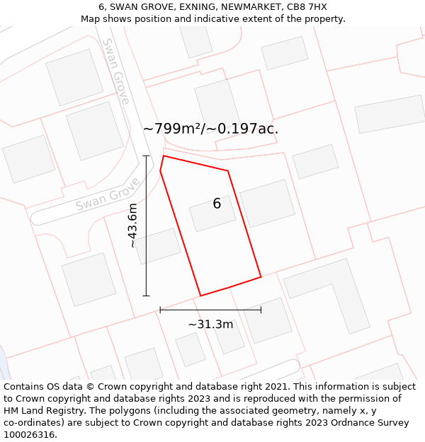 6, SWAN GROVE, EXNING, NEWMARKET, CB8 7HX: Plot and title map