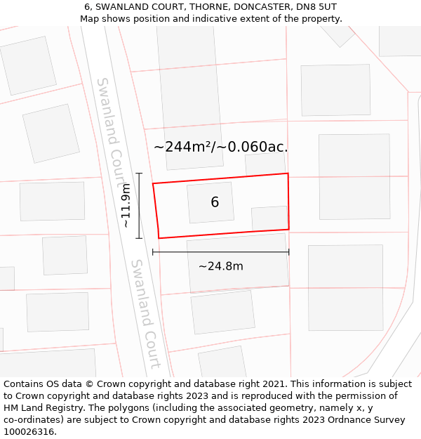 6, SWANLAND COURT, THORNE, DONCASTER, DN8 5UT: Plot and title map