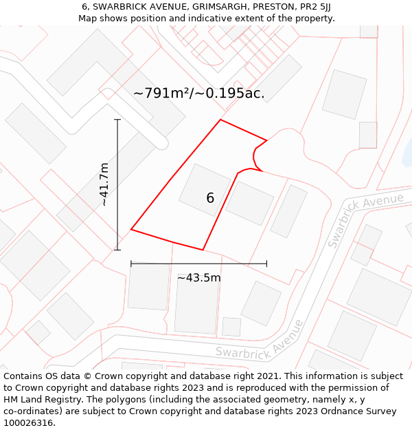 6, SWARBRICK AVENUE, GRIMSARGH, PRESTON, PR2 5JJ: Plot and title map