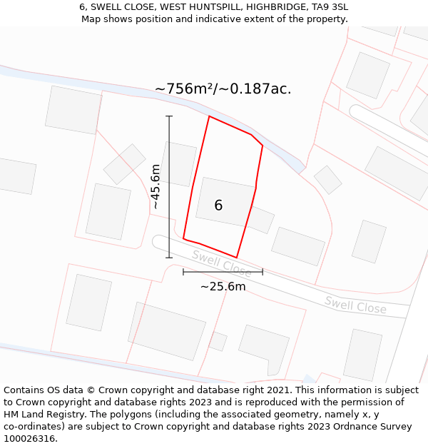 6, SWELL CLOSE, WEST HUNTSPILL, HIGHBRIDGE, TA9 3SL: Plot and title map