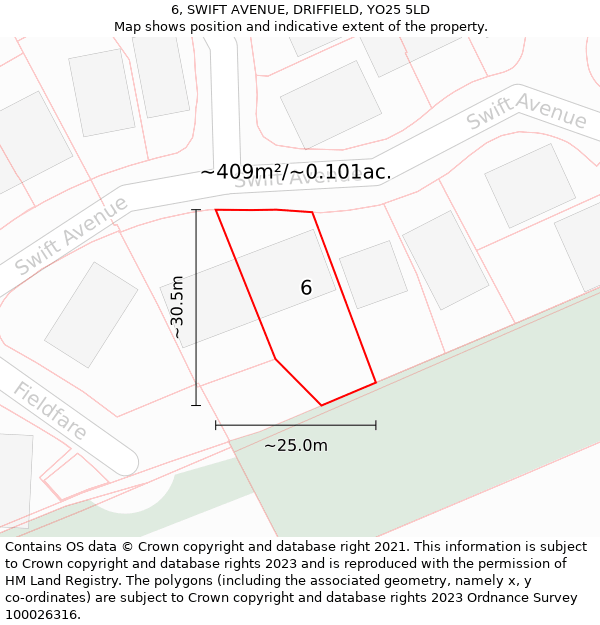 6, SWIFT AVENUE, DRIFFIELD, YO25 5LD: Plot and title map