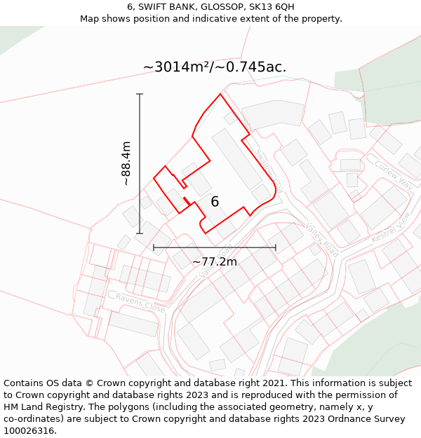 6, SWIFT BANK, GLOSSOP, SK13 6QH: Plot and title map