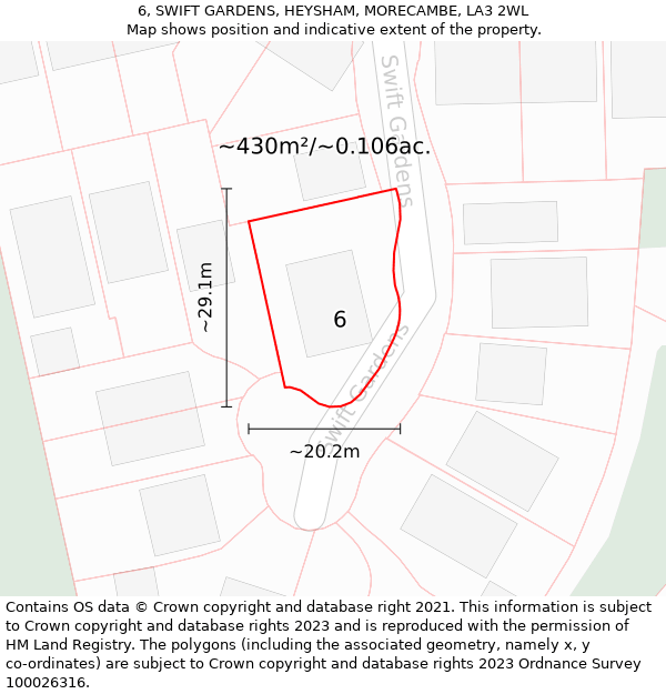 6, SWIFT GARDENS, HEYSHAM, MORECAMBE, LA3 2WL: Plot and title map