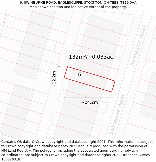 6, SWINBURNE ROAD, EAGLESCLIFFE, STOCKTON-ON-TEES, TS16 0AA: Plot and title map