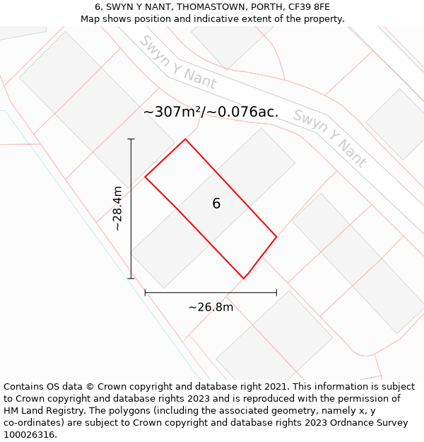 6, SWYN Y NANT, THOMASTOWN, PORTH, CF39 8FE: Plot and title map