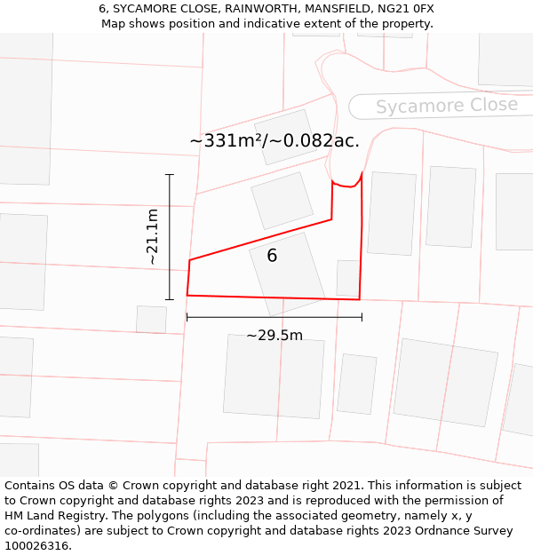 6, SYCAMORE CLOSE, RAINWORTH, MANSFIELD, NG21 0FX: Plot and title map