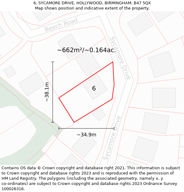 6, SYCAMORE DRIVE, HOLLYWOOD, BIRMINGHAM, B47 5QX: Plot and title map