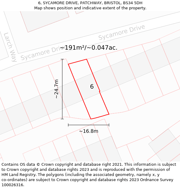 6, SYCAMORE DRIVE, PATCHWAY, BRISTOL, BS34 5DH: Plot and title map