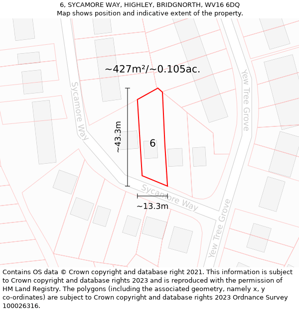 6, SYCAMORE WAY, HIGHLEY, BRIDGNORTH, WV16 6DQ: Plot and title map