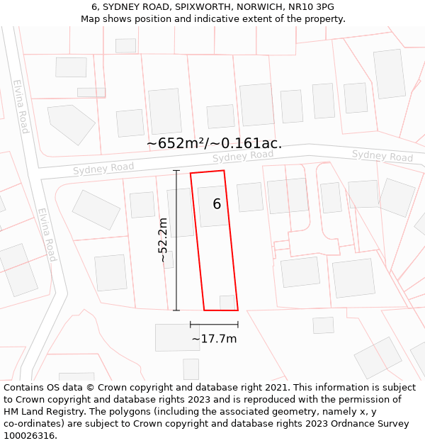 6, SYDNEY ROAD, SPIXWORTH, NORWICH, NR10 3PG: Plot and title map