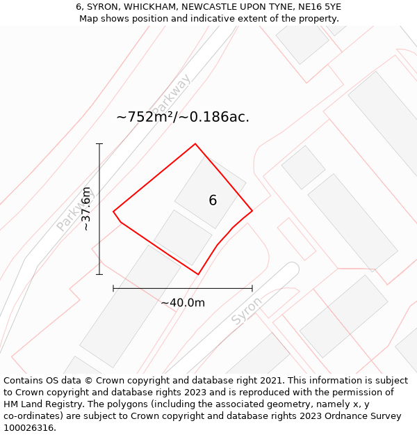 6, SYRON, WHICKHAM, NEWCASTLE UPON TYNE, NE16 5YE: Plot and title map