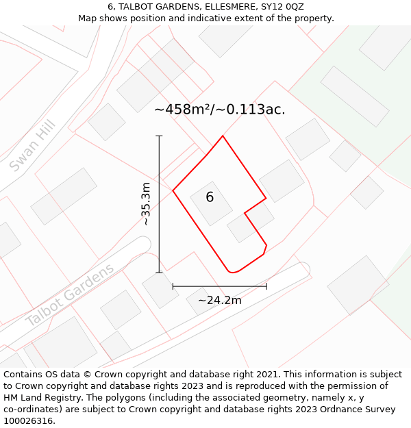 6, TALBOT GARDENS, ELLESMERE, SY12 0QZ: Plot and title map