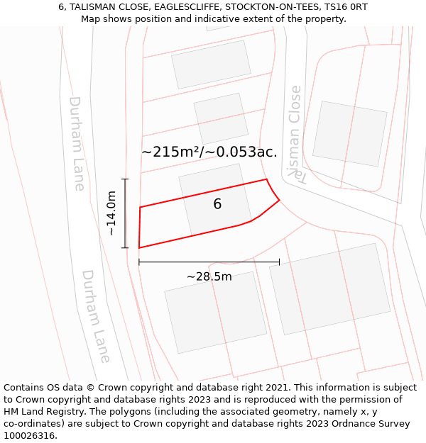 6, TALISMAN CLOSE, EAGLESCLIFFE, STOCKTON-ON-TEES, TS16 0RT: Plot and title map