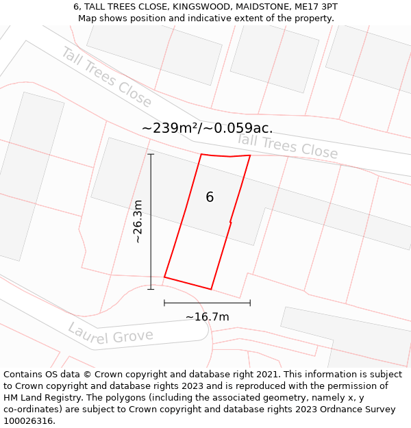 6, TALL TREES CLOSE, KINGSWOOD, MAIDSTONE, ME17 3PT: Plot and title map