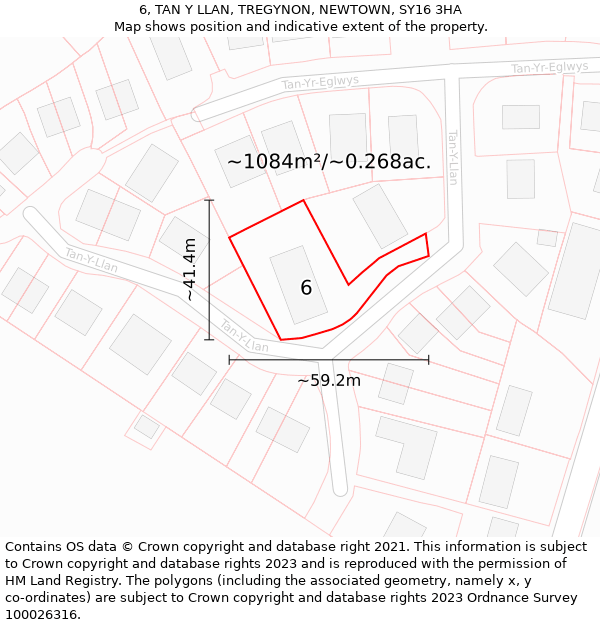 6, TAN Y LLAN, TREGYNON, NEWTOWN, SY16 3HA: Plot and title map