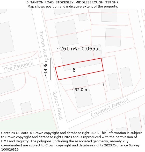 6, TANTON ROAD, STOKESLEY, MIDDLESBROUGH, TS9 5HP: Plot and title map