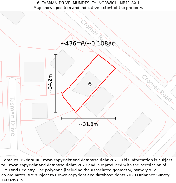 6, TASMAN DRIVE, MUNDESLEY, NORWICH, NR11 8XH: Plot and title map