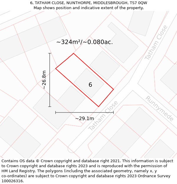 6, TATHAM CLOSE, NUNTHORPE, MIDDLESBROUGH, TS7 0QW: Plot and title map