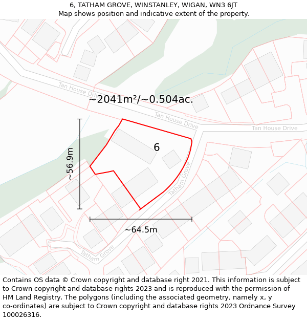 6, TATHAM GROVE, WINSTANLEY, WIGAN, WN3 6JT: Plot and title map