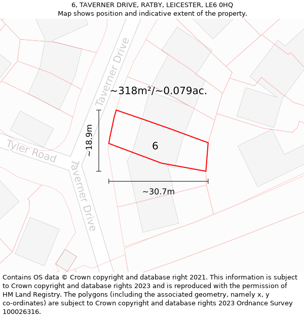 6, TAVERNER DRIVE, RATBY, LEICESTER, LE6 0HQ: Plot and title map
