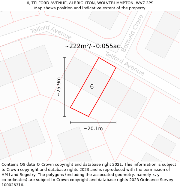 6, TELFORD AVENUE, ALBRIGHTON, WOLVERHAMPTON, WV7 3PS: Plot and title map