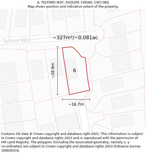 6, TELFORD WAY, AUDLEM, CREWE, CW3 0BQ: Plot and title map