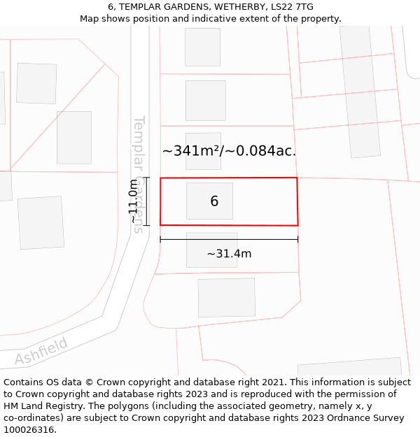 6, TEMPLAR GARDENS, WETHERBY, LS22 7TG: Plot and title map