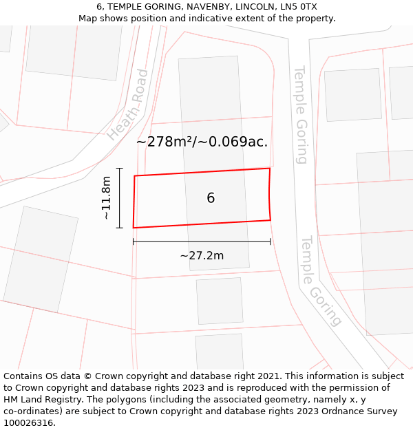 6, TEMPLE GORING, NAVENBY, LINCOLN, LN5 0TX: Plot and title map