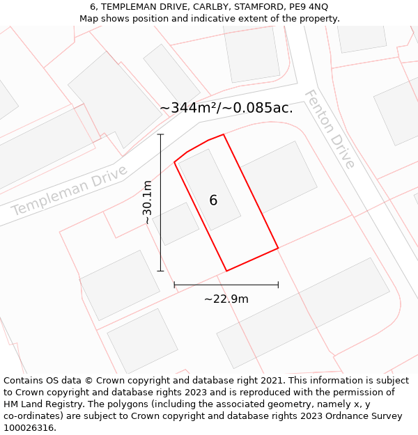 6, TEMPLEMAN DRIVE, CARLBY, STAMFORD, PE9 4NQ: Plot and title map
