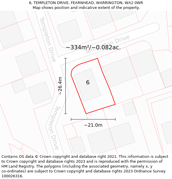 6, TEMPLETON DRIVE, FEARNHEAD, WARRINGTON, WA2 0WR: Plot and title map