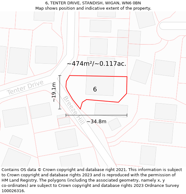 6, TENTER DRIVE, STANDISH, WIGAN, WN6 0BN: Plot and title map