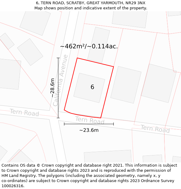 6, TERN ROAD, SCRATBY, GREAT YARMOUTH, NR29 3NX: Plot and title map