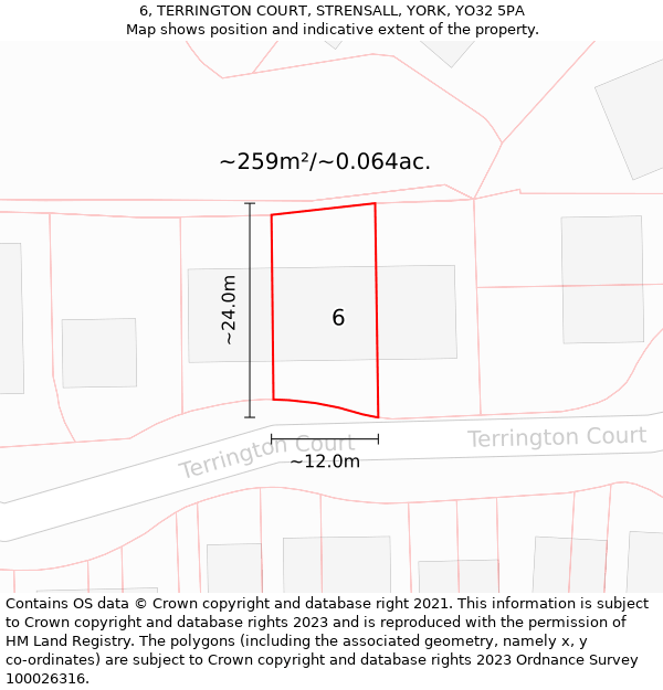 6, TERRINGTON COURT, STRENSALL, YORK, YO32 5PA: Plot and title map