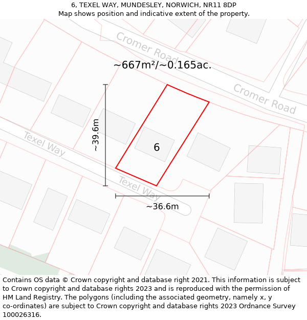 6, TEXEL WAY, MUNDESLEY, NORWICH, NR11 8DP: Plot and title map