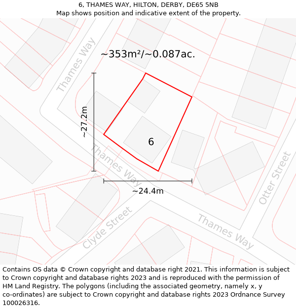 6, THAMES WAY, HILTON, DERBY, DE65 5NB: Plot and title map