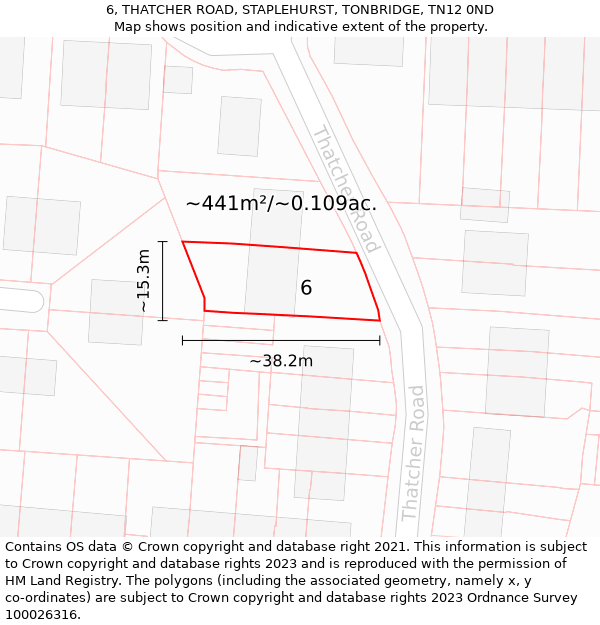 6, THATCHER ROAD, STAPLEHURST, TONBRIDGE, TN12 0ND: Plot and title map