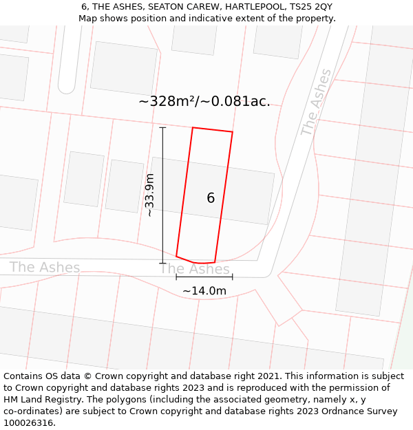 6, THE ASHES, SEATON CAREW, HARTLEPOOL, TS25 2QY: Plot and title map